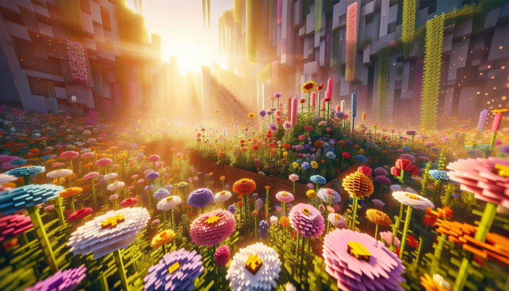 all minecraft flowers on a field