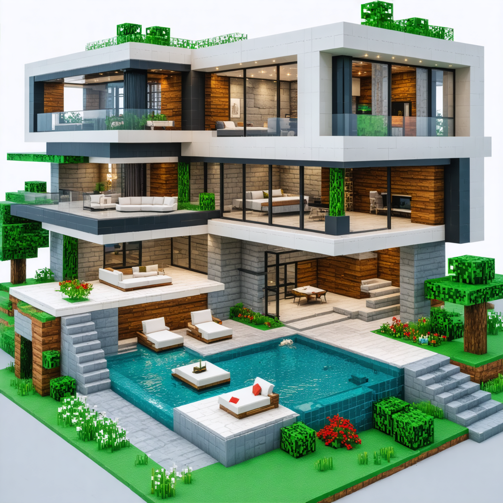 Modern Minecraft Mansion with Clean Lines and Open Spaces