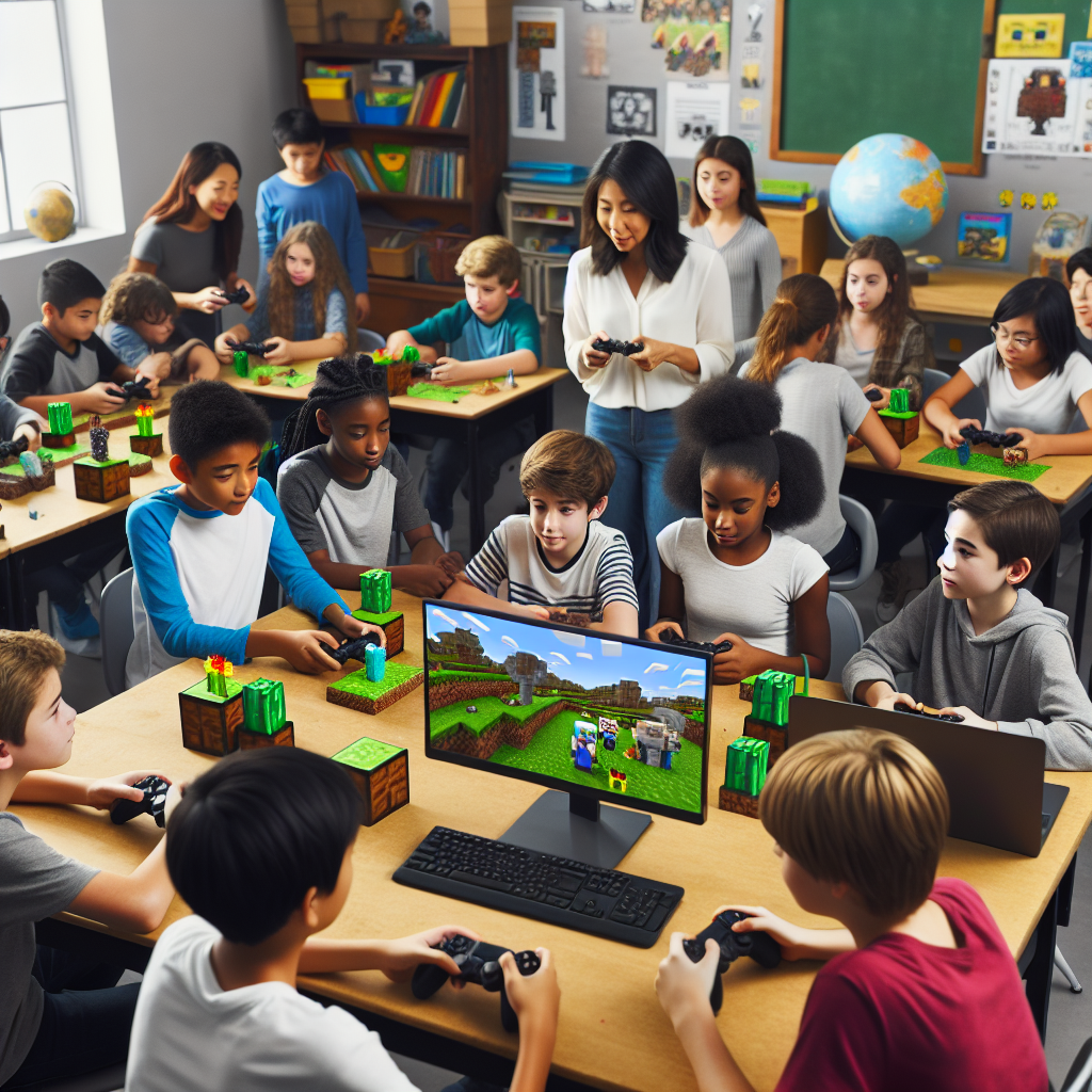 Students participating in a Minecraft classroom activity